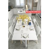 dekor fim DF01111B Pratik Katlanır Montajlı Mutfak Masası 6-8 Kişilik Beyaz Yemek Mutfak Davet Masası 205 cm