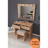 dekor fim DF02103AC LED Işıklı Aynalı Organizer Makyaj Masası Tabureli, Bölmeli Çekmeceli Kozmetik Masası