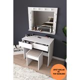 dekor fim DF02103B LED Işıklı Aynalı Organizer Makyaj Masası Tabureli, Bölmeli Çekmeceli Kozmetik Masası