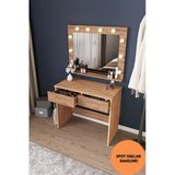 dekor fim DF02108AC LED Işıklı Aynalı Holywood Makyaj Masası, Bölmeli Çekmeceli Organizer Kozmetik Masası