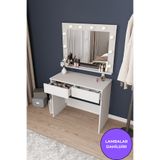 dekor fim DF02108B LED Işıklı Aynalı Holywood Makyaj Masası, Bölmeli Çekmeceli Organizer Kozmetik Masası
