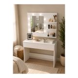dekor fim DF02111B Holywood LED Işıklı Aynalı Beyaz 2 Bölmeli Çekmeceli Yatak Odası Makyaj Kozmetik Masası