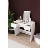 dekor fim DF02112B Anka Çekmeceli Aynalı Kapaklı Makyaj Masası Yatak Odası Modern Organizer Beyaz