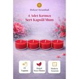 Dekor İstanbul 4 Adet Kırmızı Sert Kapsül Mum | El Yapımı Doğal Soya Mumu Modern Lüks Dekoratif Set