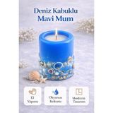 Dekor İstanbul Deniz Kabuklu Silindir Mum – Okyanus Kokulu, El Yapımı Modern Dekoratif Mum (Yerli Üretim) - Mavi
