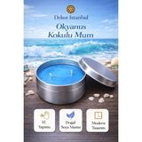 Dekor İstanbul Okyanus Kokulu Teneke Mum | El Yapımı Doğal Soya Mumu | Dekoratif Metal Mum - Mavi