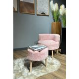 Dekor Mobilyacım Berlin Çay Seti Pembe Rengi Berjer Ve Puf Takımı (Salon, Ofis, Balkon) - 2'Li Takım