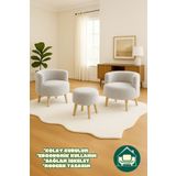 DEKOR MOBİLYACIM Elegant Comfort Gri Çay Seti Ve Peluş Ikili Berjer & Puf Takımı - 3'lü Set