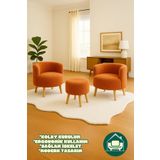Dekor Mobilyacım Elegant Comfort Tarçın Rengi Çay Seti Ve Peluş Ikili Berjer & Puf Takımı - 3'Lü Set