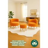 DEKOR MOBİLYACIM Elegant Comfort Turuncu Çay Seti Ve Peluş Ikili Berjer & Puf Takımı - 3'lü Set