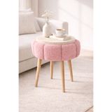 DEKOR MOBİLYACIM Flora 44 cm Çiçek Formlu Puf Dekoratif Ahşap Ayaklı Oturma ve Yan Sehpa Pufu
