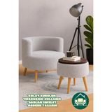 Dekor Mobilyacım Gabrielles Çay Seti Berjer ve Üstü Tablalı Puf Takımı (Salon, Ofis, Balkon) - 2'li Takım - Gri - Kahverengi