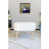 Dekor Mobilyacım Gürgen Ahşap Ayak Kırık Beyaz Pofidik Teddy Lüx Handmade Oval Puf Bench Sandalye