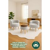 Dekor Mobilyacım Helkard Comfort Çay Seti ve Peluş Ikili Berjer & Üstü Tablalı Puf Takımı - 3'lü Set - Gri - Kahverengi