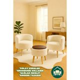Dekor Mobilyacım Helkard Comfort Çay Seti ve Peluş Ikili Berjer & Üstü Tablalı Puf Takımı - 3'lü Set - Krem - Kahverengi