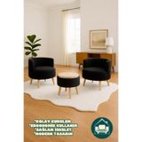 DEKOR MOBİLYACIM Helkard Comfort Çay Seti Ve Peluş Ikili Berjer & Üstü Tablalı Puf Takımı - 3'lü Set