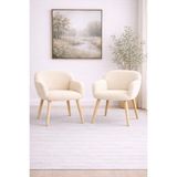 Dekor Mobilyacım Jasmine 2 Berjer Set Ahşap Ayaklı Retro Minimal Berjer Makyaj Masası Sandalyesi Çok Amaçlı Berjer - Krem