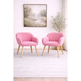 Dekor Mobilyacım Jasmine 2 Berjer Set Ahşap Ayaklı Retro Minimal Berjer Makyaj Masası Sandalyesi Çok Amaçlı Berjer - Pembe