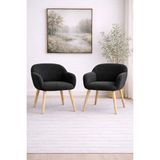 Dekor Mobilyacım Jasmine 2 Berjer Set Ahşap Ayaklı Retro Minimal Berjer Makyaj Masası Sandalyesi Çok Amaçlı Berjer - Siyah