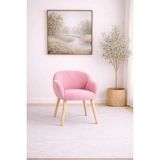 Dekor Mobilyacım Jasmine Ahşap Ayaklı Retro Puf Minimal Berjer Makyaj Masası Sandalyesi Çok Amaçlı Berjer - Pembe
