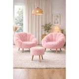 Dekor Mobilyacım Monaco 2 Koltuk Çay Seti & Puf Hediyeli 3'lü Berjer Takımı Koltuk Seti Yaprak Model Döşeme Koltuk - Pembe