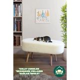 Dekor Mobilyacım Paris Retro Ahşap Ayaklı Oval Bench Puf Beyaz Konforlu Oturum ve Şık Dekor