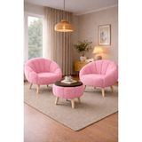 Dekor Mobilyacım World 2 Koltuk Çay Seti & Tablalı Puf Hediyeli 3'lü Berjer Takımı Koltuk Seti Yaprak Model Set - Pembe - Ahşap