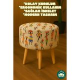 DEKOR MOBİLYACIM Yuvarlak Balkon Mutfak Salon Ayak Uzatma Pufu Gürgen Ayaklı Özel Tasarım Hintli Puf Koltuk