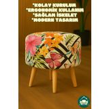 DEKOR MOBİLYACIM Yuvarlak Balkon Mutfak Salon Ayak Uzatma Pufu Gürgen Ayaklı Özel Tasarım Kelebek Puf Koltuk