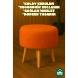 DEKOR MOBİLYACIM Yuvarlak Balkon Mutfak Salon Ayak Uzatma Pufu Gürgen Ayaklı Özel Tasarım Kiremit Puf Koltuk