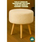 DEKOR MOBİLYACIM Yuvarlak Balkon Mutfak Salon Ayak Uzatma Pufu Gürgen Ayaklı Özel Tasarım Krem Puf Koltuk