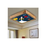 Dekor olsun Ahşap Çerçeve Tavan Led Aydınlatma Avize 30*30cm Kids Gezegenbeyaz 6500k Işık kıds30*30roket