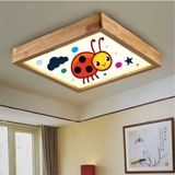 Dekor olsun Ahşap Çerçeve Tavan Led Aydınlatma Avize 30*30cm Kids Ugur Böceği Beyaz 6500k Işık 3030UGURBÖCEGİ
