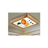 Dekor olsun Ahşap Çerçeve Tavan Led Aydınlatma Avize 60*60cm Kids Aslan Beyaz 6500k Işık 6060ASLAN