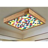 Dekor Olsun Ahşap Çerçeve Tavan LED Aydınlatma Avize Dama Desen 30*30CM Salon Mutfak Balkon Beyaz 6500K Işık