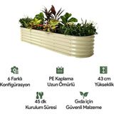 Dekorafence Yükseltilmiş Bahçe Yatağı Seti Metal 195X60X43CM Modüler Sebze Yatağı (6 Farklı Kurulum Olanağına Sahip) - Bej