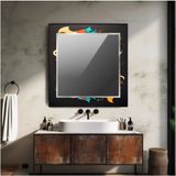 Dekorarif Desenli Kare Duvar Aynası 48 - Renkli - 70 x 70