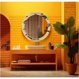Dekorarif Desenli Yuvarlak Banyo-Salon Duvar Aynası 1 - Renkli - 60 x 60