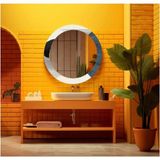 Dekorarif Desenli Yuvarlak Banyo-Salon Duvar Aynası 117 - Renkli - 60 x 60
