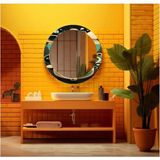 Dekorarif Desenli Yuvarlak Banyo-Salon Duvar Aynası 14 - Renkli - 60 x 60