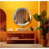 Dekorarif Desenli Yuvarlak Banyo-Salon Duvar Aynası 16 - Renkli - 60 x 60