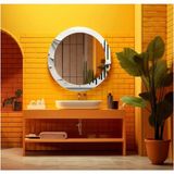 Dekorarif Desenli Yuvarlak Banyo-Salon Duvar Aynası 28 - Renkli - 60 x 60
