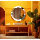 Dekorarif Desenli Yuvarlak Banyo-Salon Duvar Aynası 54 - Renkli - 60 x 60