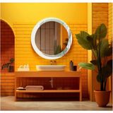 Dekorarif Desenli Yuvarlak Banyo-Salon Duvar Aynası 59 - Renkli - 60 x 60