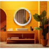 Dekorarif Desenli Yuvarlak Banyo-Salon Duvar Aynası 71 - Renkli - 60 x 60