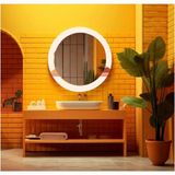 Dekorarif Desenli Yuvarlak Banyo-Salon Duvar Aynası 98 - Renkli - 60 x 60