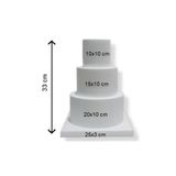 DEKORAS Strafor 3 Katlı Maket Pasta (10x10-15x10-20x10 cm) Tabanlık 25x25x3 cm