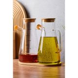 Dekorasyaa 2'li Cam Bambu Kapaklı Tepsili Yağdanlık 900ML