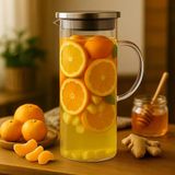 Dekorasyaa Borosilikat Cam Sürahi Metal Kapaklı 1500Ml