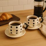 Dekorasyaa Duble 2'li Seramik Kahve Fincan Takımı - 150ML - Puantiye Desenli - 3